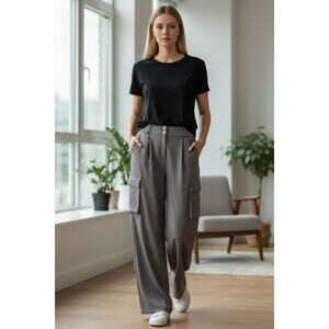 RAMY BROOK Pants NEW Size 00 Slate Gray $445 Rumer Wide Leg Cargo Pant Satin